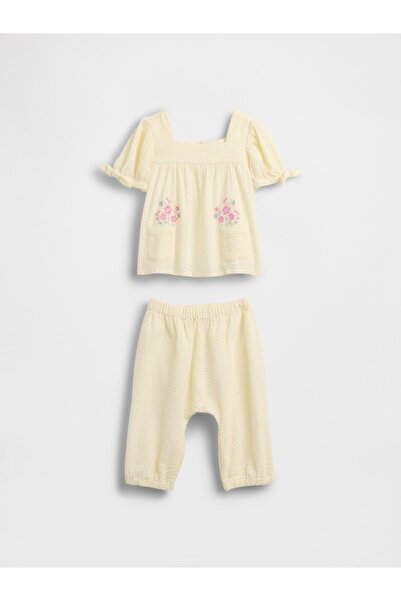GAP Bebek Sarı Seersucker Outfit Set