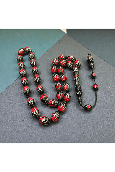 İnan Tesbih Large Size Kuka Prayer Beads with Silver and Enamel Inlay