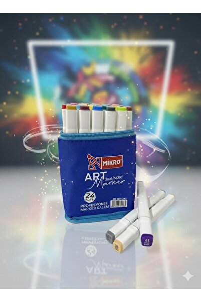ydn Mikro Art Marker Çift Taraflı Kalın&İnce Uçlu Marker Set 24 Renk Bez Çantalı