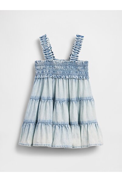GAP Bebek Mavi Denim Tiered Elbise
