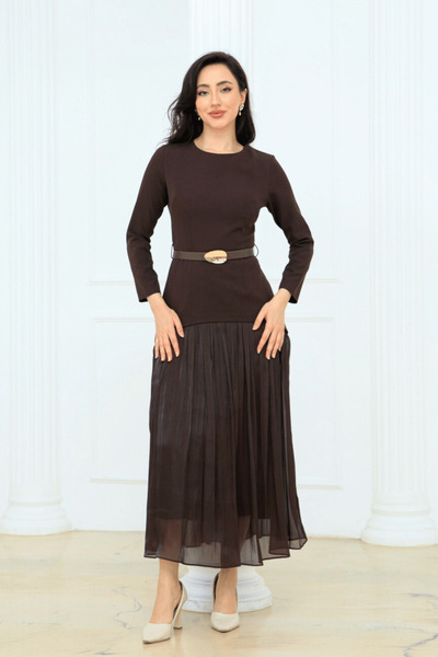 BEYBOS فستان من قماش الشيفون من أطلس ألت - بني