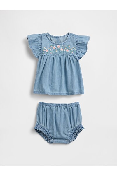 GAP Bebek Mavi Denim İşlemeli Outfit Set