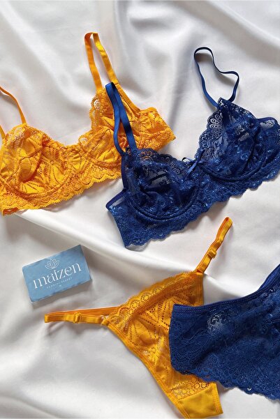 MAİZEN Women's Non-Padded Underwire Gathering 2-Piece Lace Bra Set