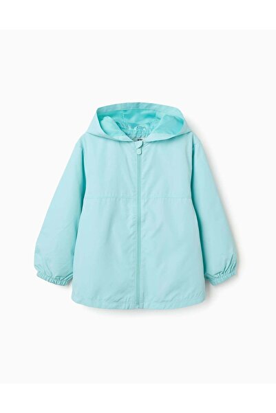 Ziddy Hooded Windbreaker With Lining For Girls, Turquoise Blue