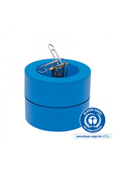 MAUL Round Paperclip Holder - D73mm, H60mm, Recycled Plastic, - Blue