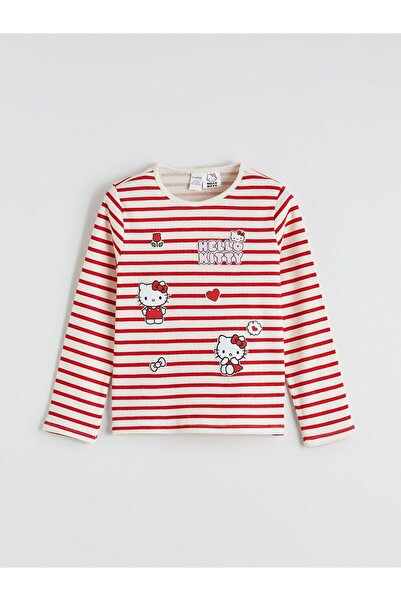 LC Waikiki Lcw Kids Prugasto Hello Kitty Štampano Ženska dječja majica