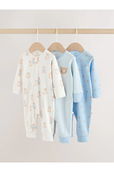 Next Baby 100% Organic Cotton Blue Bear Patterned Double Zipper Footless 3-Pi...