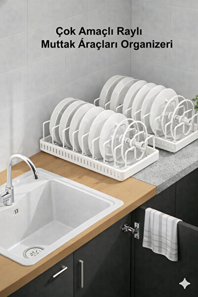 TncPatiShop 2'li Yapışkanlı Teleskopik Raylı Mutfak Araçlar Düzenleyici Bahar...