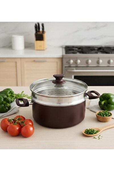 Greenpan Cambridge Red 24 cm Pot + 24 cm Stainless Steel Strainer / Steamer