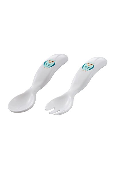 Mamajoo Ergonomik Beslenme Kaşık Çatal Seti Beyaz & Baykuş, 6 Ay+ İkili