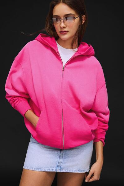 Bershka Fermuarlı kapüşonlu oversize sweatshirt