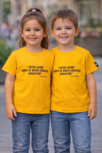 Çabri Gonzalez تي شيرت للأطفال مطبوع باللون الأصفر - عليه عبارة "أنا أدين بذك...