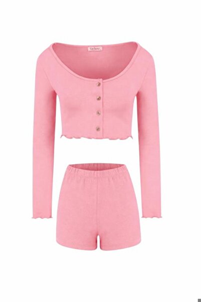 La Sarta Leya shorts cardigan pink set