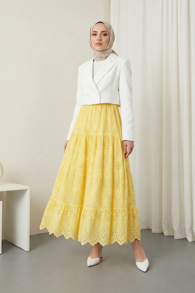 MODAQU Fisto Embellished Lined Flared Skirt - Yellow