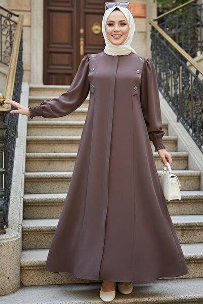 N.S NEVA STYLE Zippered Dark Mink Hijab Abaya 85106Kv