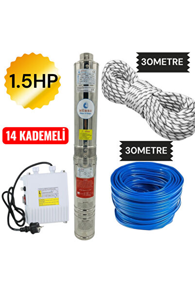 hürsu dalgıç&pompa 1.5HP 4/14 DALGIÇ POMPA+30 METRE KABLO+30METRE HALAT+KONTR...