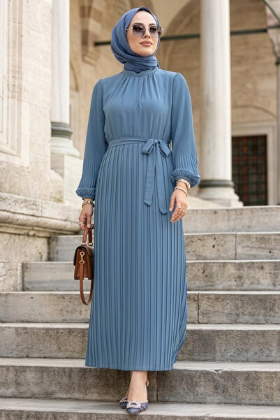 N.S NEVA STYLE Pleated Blue Hijab Dress 30301m