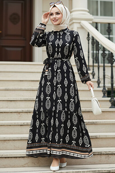N.S NEVA STYLE Patterned Black Hijab Dress 24085S