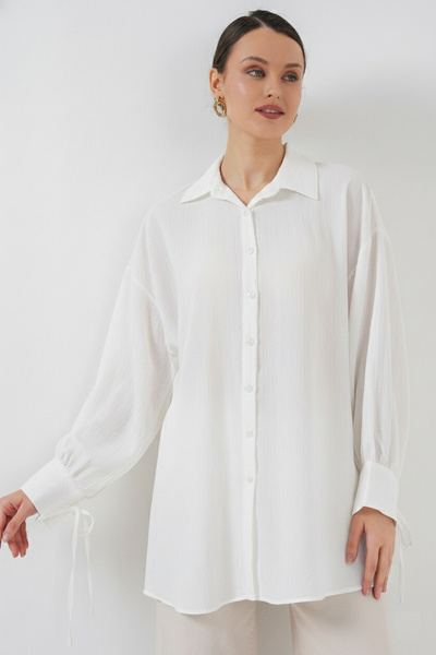 Bigdart Cămașă supradimensionată cu șireturi pentru femei 5954 - Albă