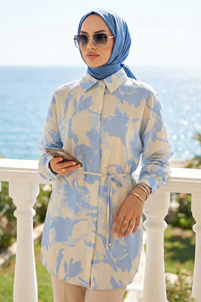 N.S NEVA STYLE Patterned Blue Hijab Tunic 26605m