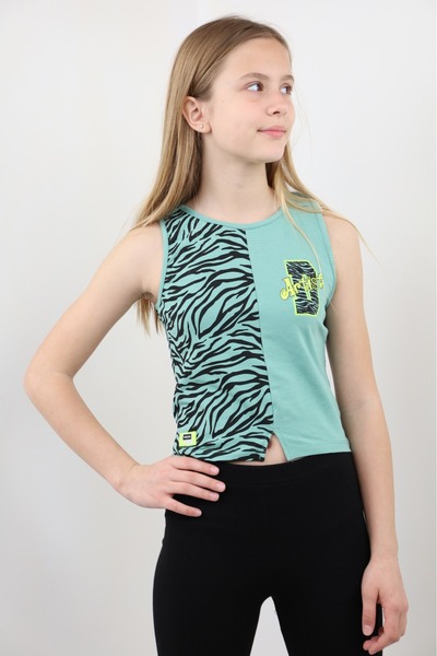 Toontoy Girl's Printed Crew Neck Slit Tank Top - Color Blocked