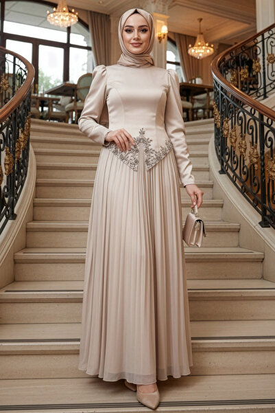 N.S NEVA STYLE - فستان سهرة بيج بتفاصيل من الخرز 55141BEJ