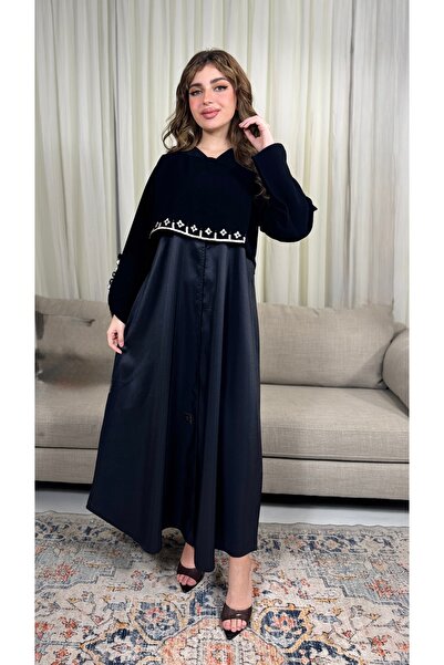 Warazan Abaya with a pleat at the waist and embroidery