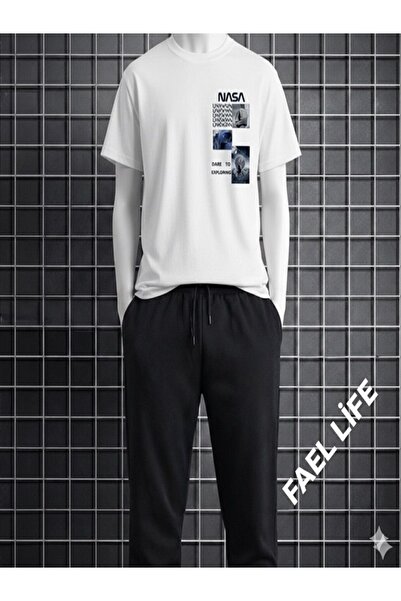 FAEL LİFE طقم تي شيرت وبنطلون رياضي واسع القصة للبنات/الصبيان مع صورة ناسا