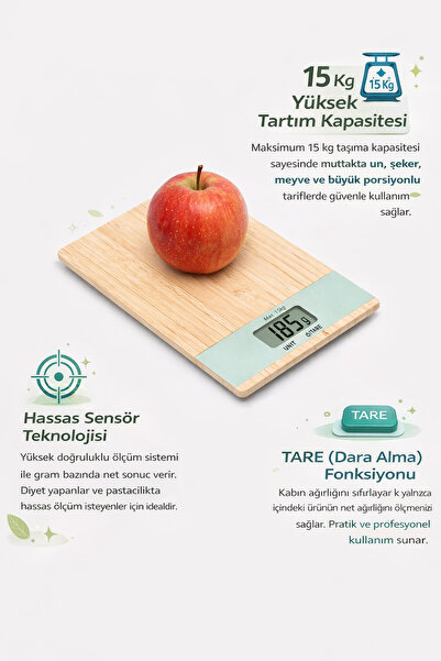Coverzone 15 Kg Kapsiteli Dijital Mutfak Terazisi Hassas LCD Ekranlı TARE Fon...