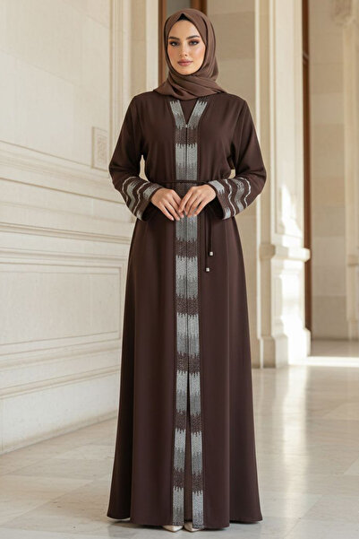 N.S NEVA STYLE Patterned Brown Hijab Abaya 45303Kh