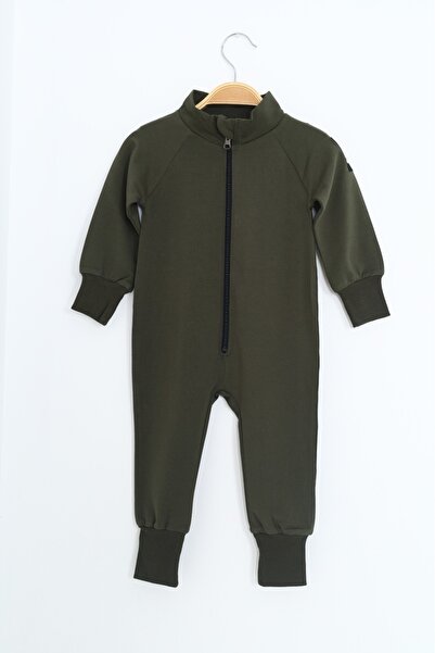 Toontoy Baby Boy Printed Stand Collar Zippered Raglan Sleeve Basic Jumpsuit