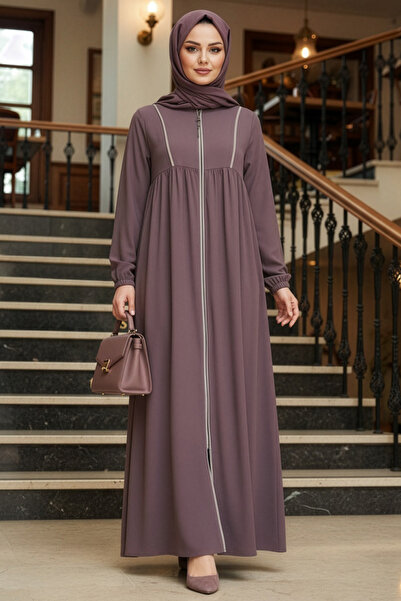 N.S NEVA STYLE Zippered Dusty Rose Hijab Robe 45318Gk