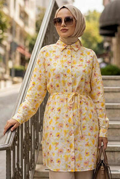 N.S NEVA STYLE Floral Patterned Orange Hijab Tunic 26610t