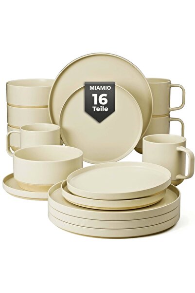 MIAMIO Σερβίρισμα δείπνου για 4 άτομα, σετ Sierra Sand 16 τεμαχίων, φλιτζάνια...