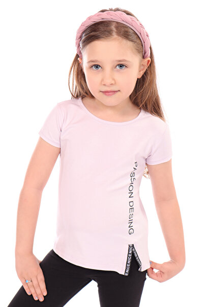 Toontoy Baby Girl Printed Crew Neck Short Sleeve T-Shirt - Slit Design