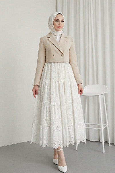 MODAQU Fisto Embellished Lined Flared Skirt - White