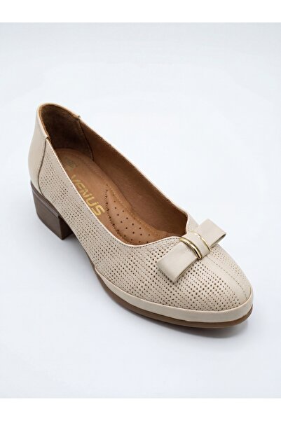 Venüs Women's Genuine Leather Orthopedic Beige Heeled Shoes Vns65