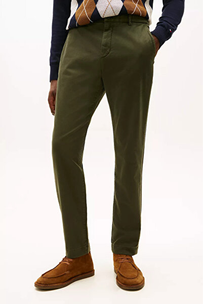Tommy Hilfiger Men's Knitted Twill Trousers with Elastic Waist - Khaki Green