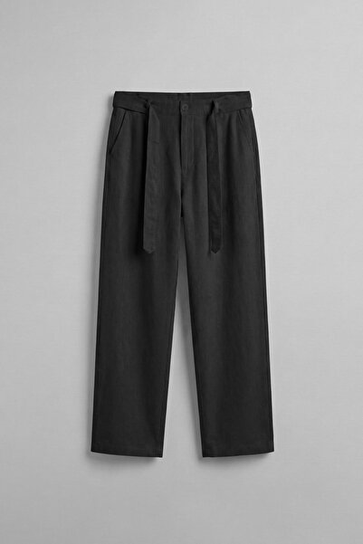 ablukaonline Ανδρικό φαρδύ βαμβακερό παντελόνι με ελαστική μέση και ζώνη, μαύρο