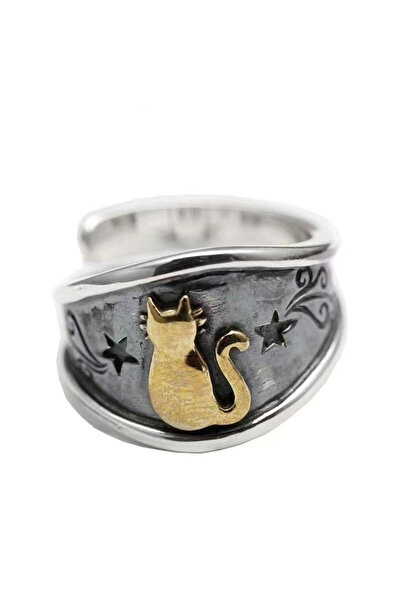 EFAYN.RO Women's ring, special model with a kitten, lovely cat theme, adjusta...