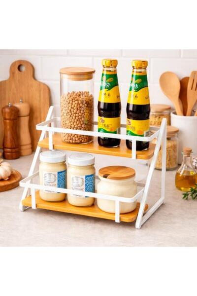 Generic Two-Tier Kitchen Organizer Rack Metal and Wood