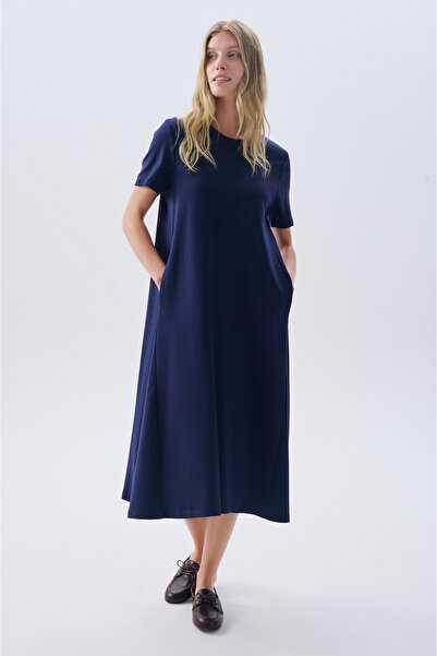 Mudo Oversize Short Sleeve Pocketed Midi Dress