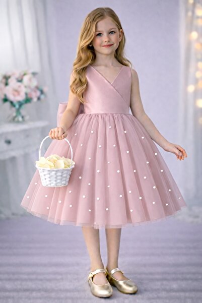 SUNEH Κοριτσίστικη ροζ φούστα σε απόχρωση πούδρας με λεπτομέρεια από πέρλες, ...