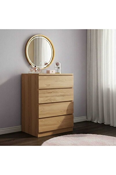 N.zone Brown wooden chest of drawers 60×40×72 cm - Four-drawer chest for bedr...