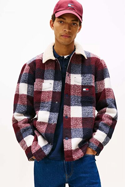 Tommy Hilfiger Erkek Ekose Desenli Teddy Gömlek Ceket - Bordo/Lacivert