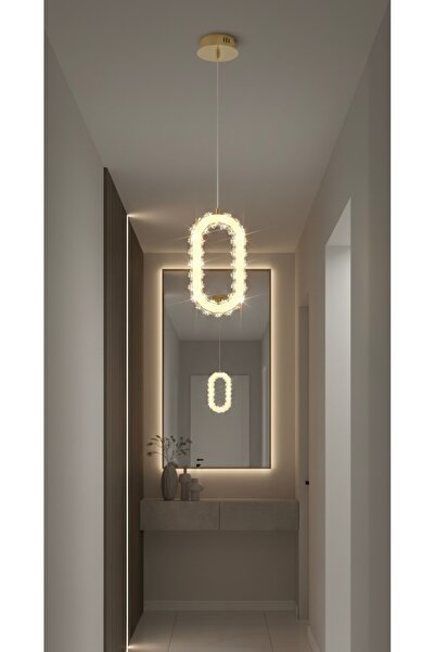 MİRAN HOME Modern Tekli Kristal Gold Avize/ Ledli Avize / Metal Taşlı Tekli G...