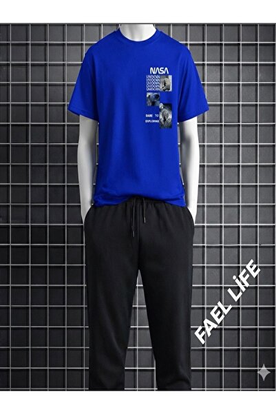 FAEL LİFE طقم تي شيرت وبنطلون رياضي واسع القصة للبنات/الصبيان مع صورة ناسا
