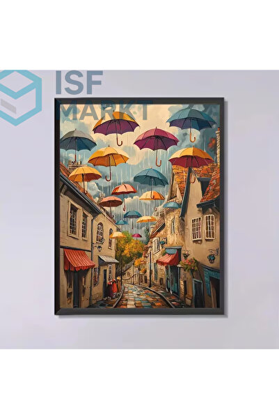 ISF MARKT Elmas Boyama Seti - Renkli Şemsiyeler Sokak Apartmanlar Aras Yuvarl...