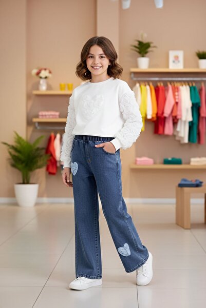 Cansın Mini Blue Heart Detailed Girls' 2-Piece Set 23417