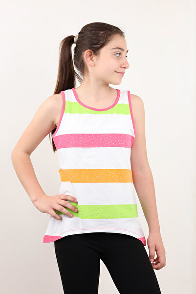 Toontoy Girl's Striped Crew Neck Asymmetrical Tank Top